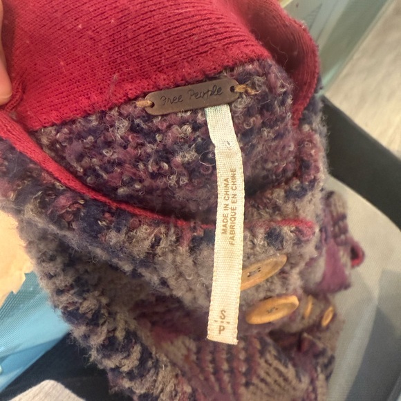 Free People Cottagecore Grandma Brown and Burgandy Plaid Wool Long Cardigan - Picture 7 of 9